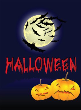 Halloween geçmiş ay ve iki balkabağı ile