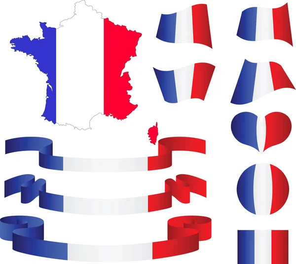 지도, 국기, 리본, 심 혼 및 프랑스의 공 — 스톡 벡터
