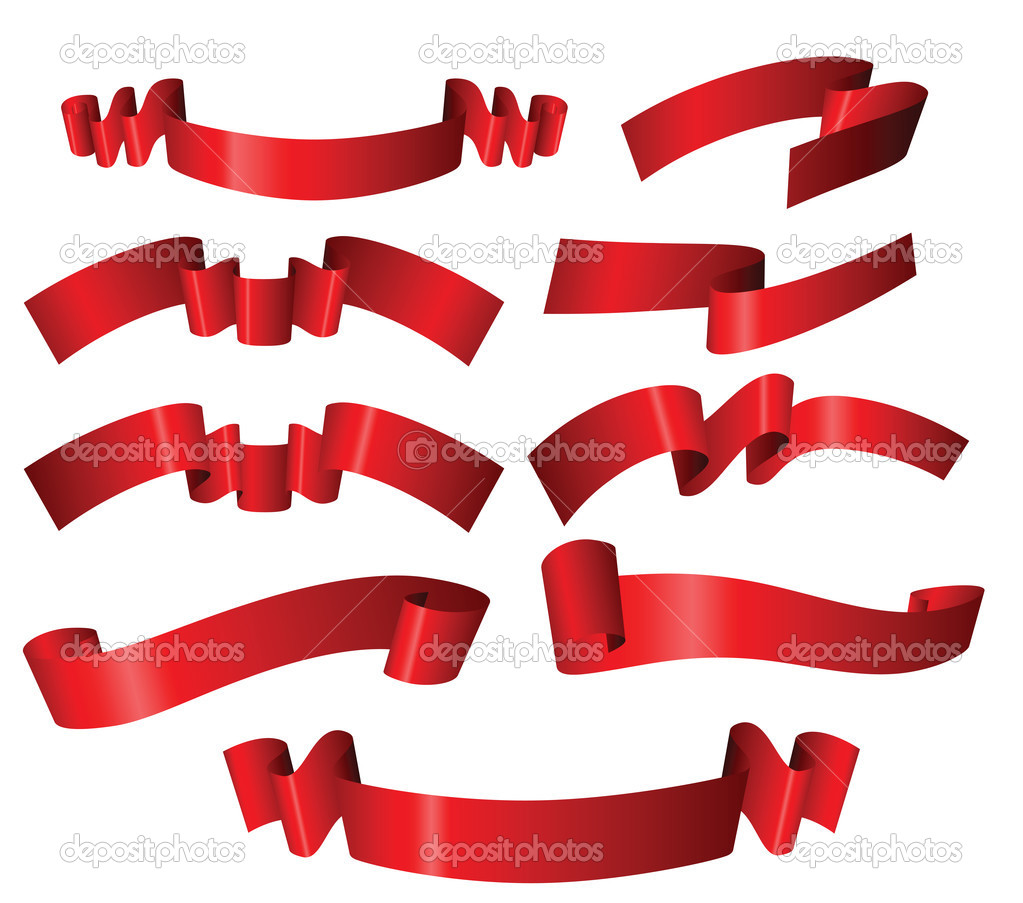 Set of different red ribbons
