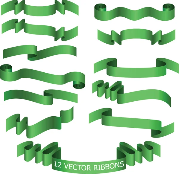 Set di 12 nastri verdi diversi — Vettoriale Stock