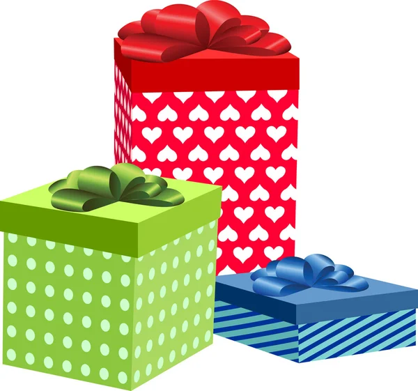 Tre di scatole regalo colorate — Vettoriale Stock