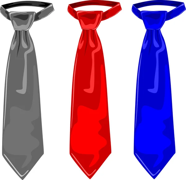 Three colors of ties, grey, red and blue — Stock Vector