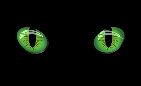 Peligrosos ojos verdes sobre fondo negro — Vector de stock