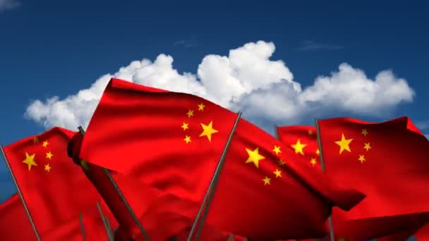 Размахивая китайскими флагами — стоковое видео