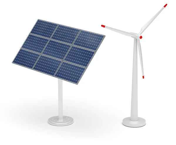 Windturbine en solar panel — Stockfoto