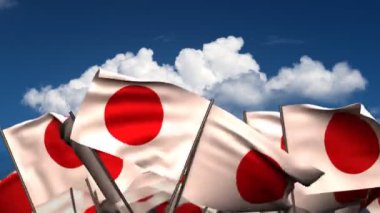 Japon bayrakları sallayarak