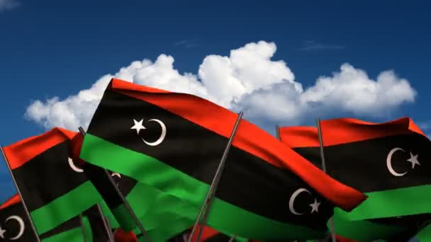 Mává libyjské vlajky — Stock video