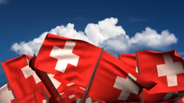 Swiss bayraklar sallayarak — Stok video