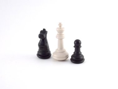 White chess king, black knight and pawn on white