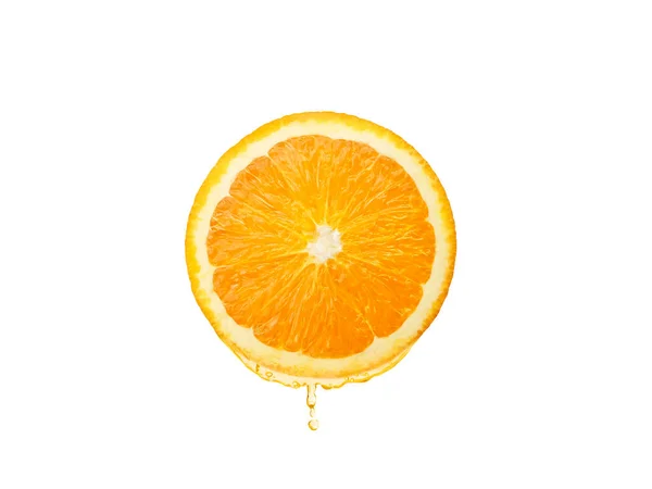 Drops Juice Falling Orange Isolated White Background — Stock Photo, Image