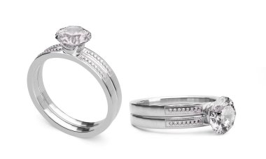 Beyaz arkaplandaki zarif elmas yüzüğü kapat. 3 Boyutlu Hazırlama