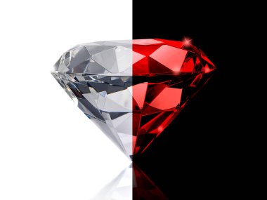 Yaratıcı bir fikir. Beyaz ve siyah arkaplanda göz kamaştırıcı bir elmas