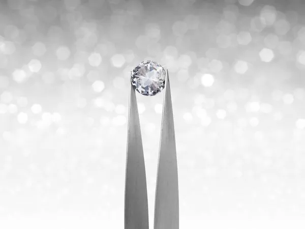 Brillant Rund Diamant Pincett Vit Lysande Bokeh Bakgrund Koncept För — Stockfoto