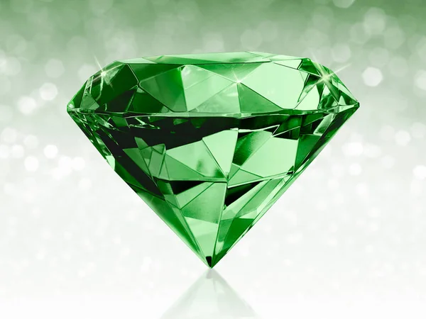 Schitterende Diamant Groen Groen Glanzende Bokeh Achtergrond Concept Voor Het — Stockfoto