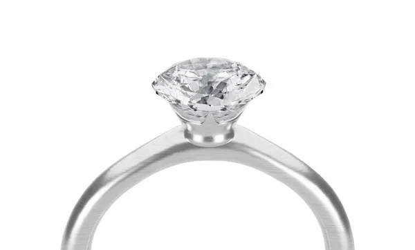 Detailní Záběr Elegantní Diamantový Prsten Bílém Pozadí Vykreslení — Stock fotografie