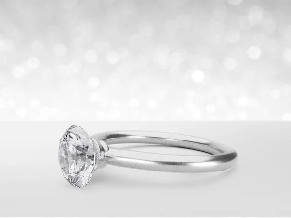 Närbild Elegant Diamant Ring Vit Lysande Bokeh Bakgrund Koncept För — Stockfoto