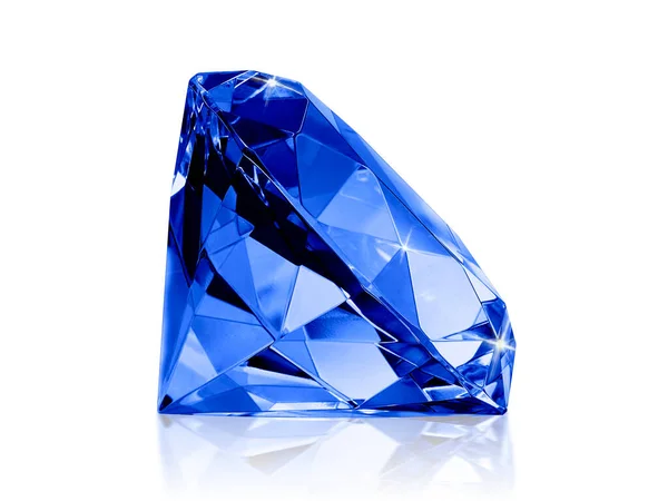 Diamante Abbagliante Blu Sfondo Bianco — Foto Stock