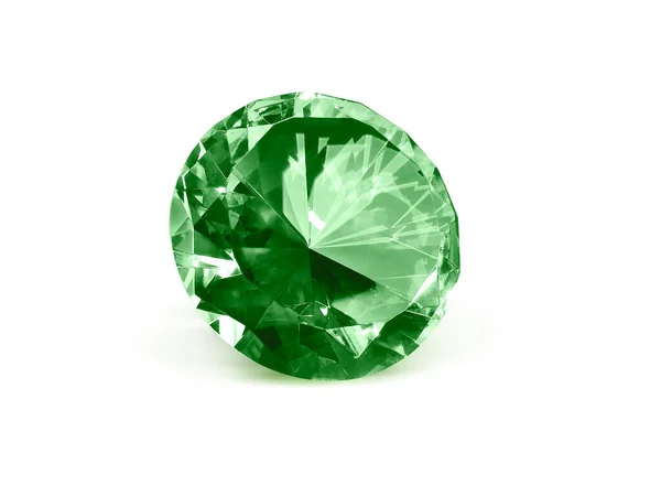 Diamante Deslumbrante Verde Sobre Fundo Branco — Fotografia de Stock