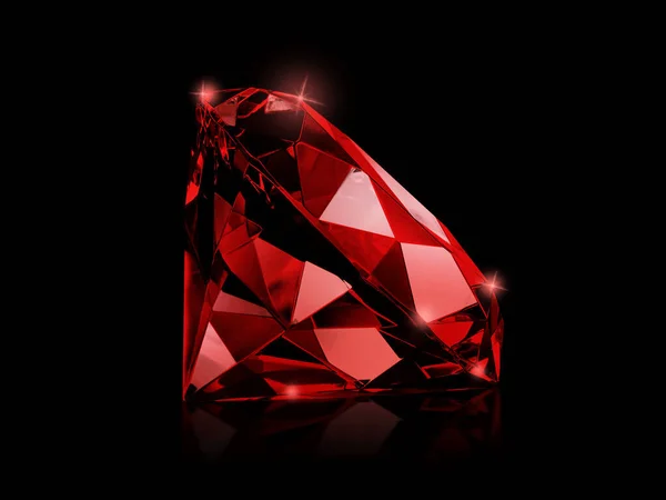 Diamant Éblouissant Pierres Précieuses Rouges Sur Fond Noir — Photo