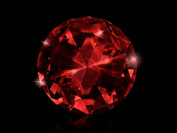 Diamant Éblouissant Pierres Précieuses Rouges Sur Fond Noir — Photo