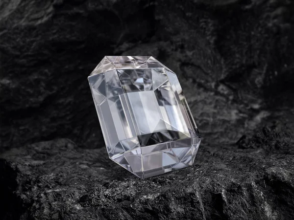 Diamant Sur Fond Charbon Noir — Photo