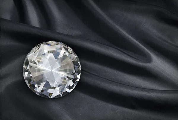 Diamante Sobre Fundo Tecido Preto — Fotografia de Stock