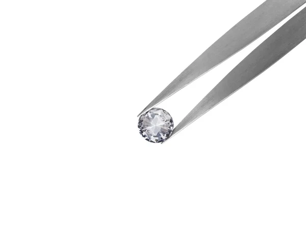 Алмаз Белом Фоне Бриллиантовых Пинцетах — стоковое фото