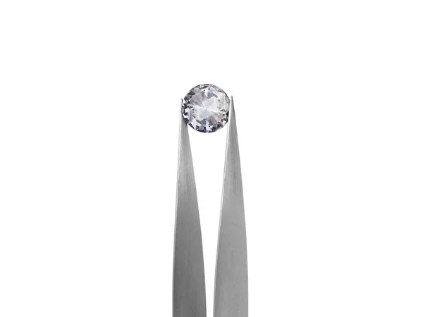 Diamant Bílém Pozadí Diamantových Pinzetách — Stock fotografie