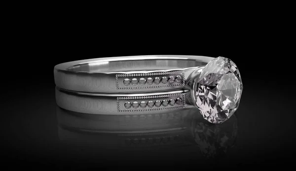 Diamanten Ring Geïsoleerd Zwarte Achtergrond Weergave — Stockfoto