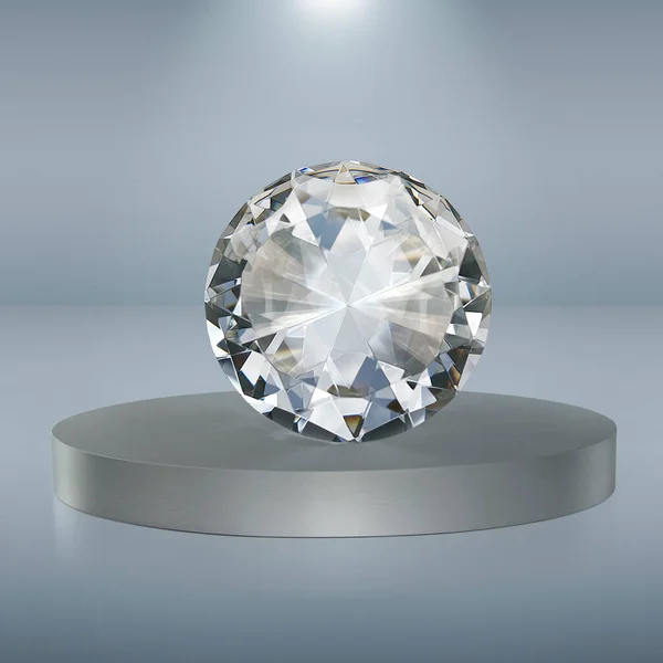 빛나는 받침대에 다이아몬드가 반짝이고 있습니다 개념은 스포트라이트에 조명에 조명되었다 — 스톡 사진