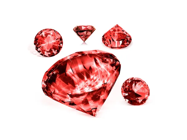 Grupo Diamante Deslumbrante Vermelho Sobre Fundo Branco — Fotografia de Stock