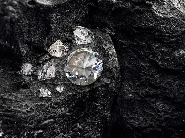 Diamant Sur Fond Charbon Noir Rendu — Photo