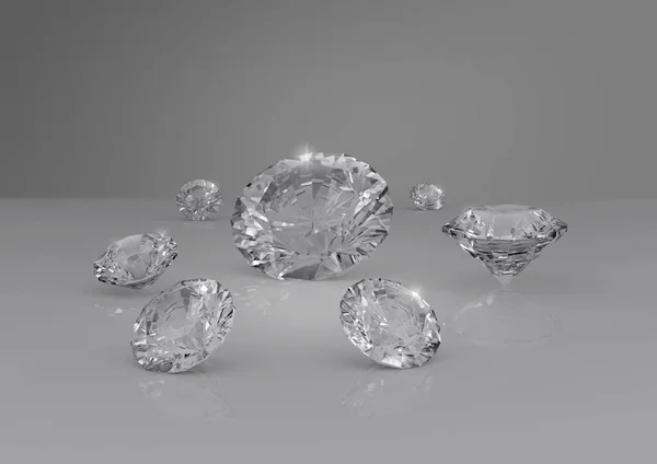 Groupe Diamants Éblouissants Sur Fond Gris Rendu — Photo