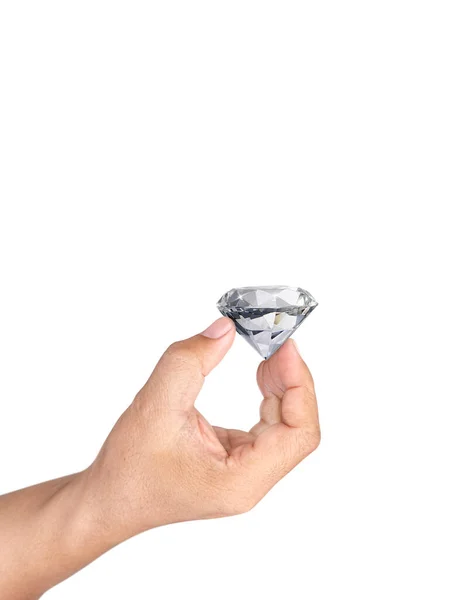 Mão Segurando Diamante Isolado Fundo Branco — Fotografia de Stock