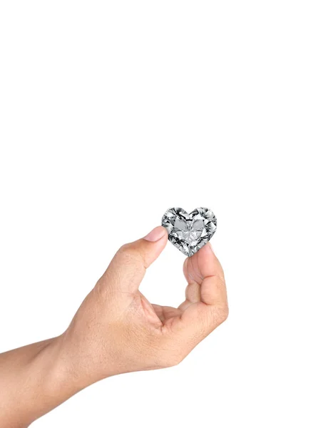 Mão Segurando Coração Forma Diamante Isolado Fundo Branco — Fotografia de Stock