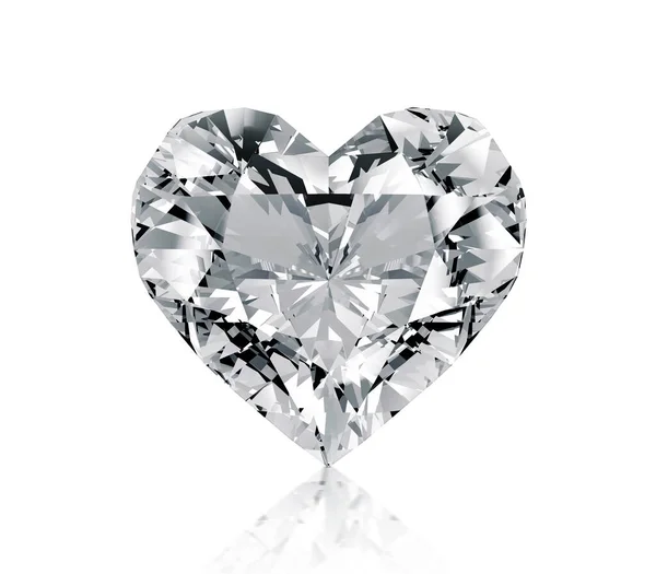Diamante Forma Coração Isolado Sobre Fundo Branco Renderização — Fotografia de Stock
