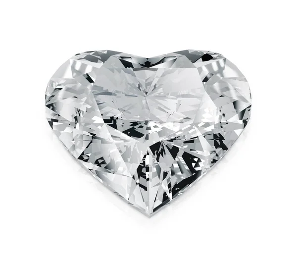 Herzförmiger Diamant Isoliert Auf Weißem Hintergrund Renderer — Stockfoto