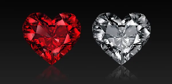 Diamante Forma Coração Isolado Sobre Fundo Preto Renderização — Fotografia de Stock