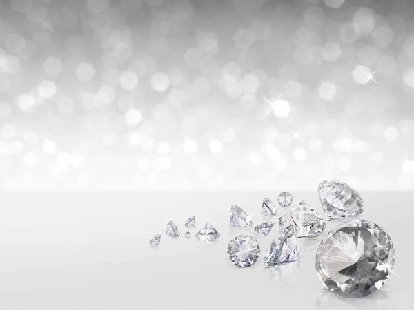 Group Diamonds Placed White Background Right Bokeh Render — Stock Photo, Image