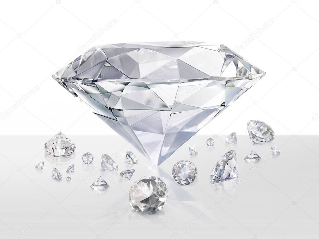 Group of diamonds placed on white background