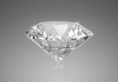 Gri arkaplana yerleştirilmiş parlak pırlanta. 3 Boyutlu Hazırlama