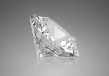 Gri arkaplana yerleştirilmiş parlak pırlanta. 3 Boyutlu Hazırlama