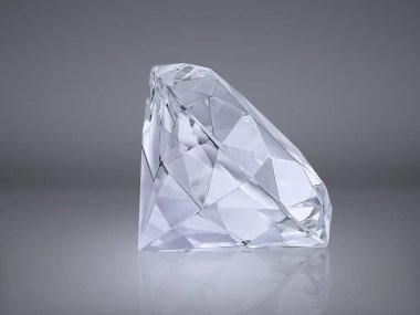 Gri arkaplana yerleştirilmiş parlak pırlanta. 3 Boyutlu Hazırlama