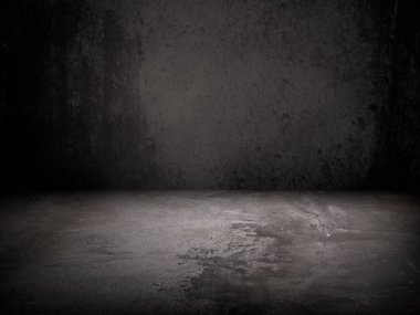 Beton Duvar Arkaplan Sahnesi Beton Döşemeli Karanlık Boş Oda metin veya resim için boşluk