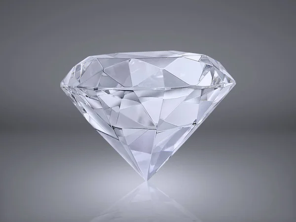 晶莹的钻石放在灰色的背景上 3D渲染 — 图库照片