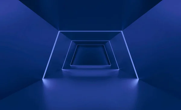 Rendering Von Blau Glühendem Neonlicht Abstrakter Hintergrund Science Fiction Technologiekonzept — Stockfoto