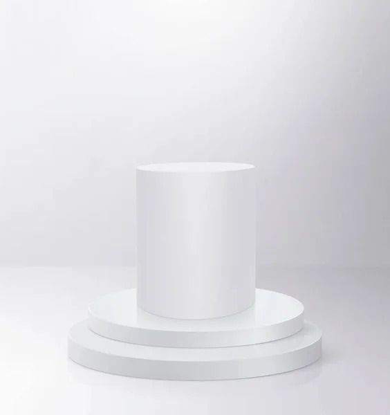 Fehér Színű Kerek Pódium Kiállítási Bemutatók Reflektorfény Megvilágítja Talapzatot Renderelés — Stock Fotó