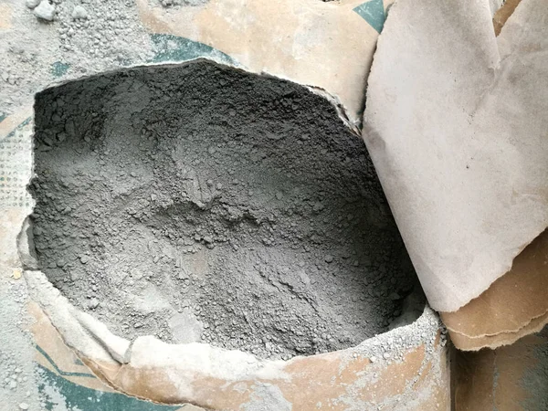 Práškový Cement Sáčku Před Mix Betonu — Stock fotografie