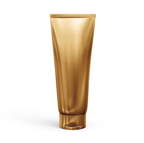 Zlatá Plastová Kosmetická Tuba Pro Krém Nebo Gel Mokup Izolované — Stock fotografie