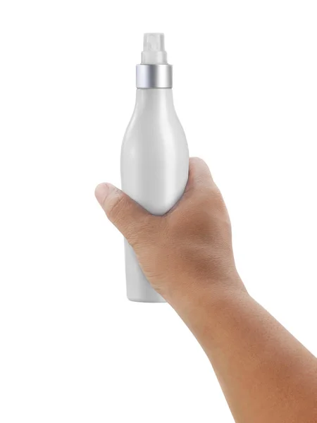 Χέρι Μπουκάλι Καλλυντικών Απομονωμένο Λευκό — Φωτογραφία Αρχείου